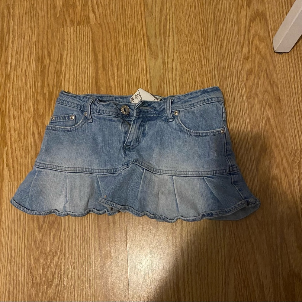 Garage Light Blue Denim Ruffle Mini Skirt